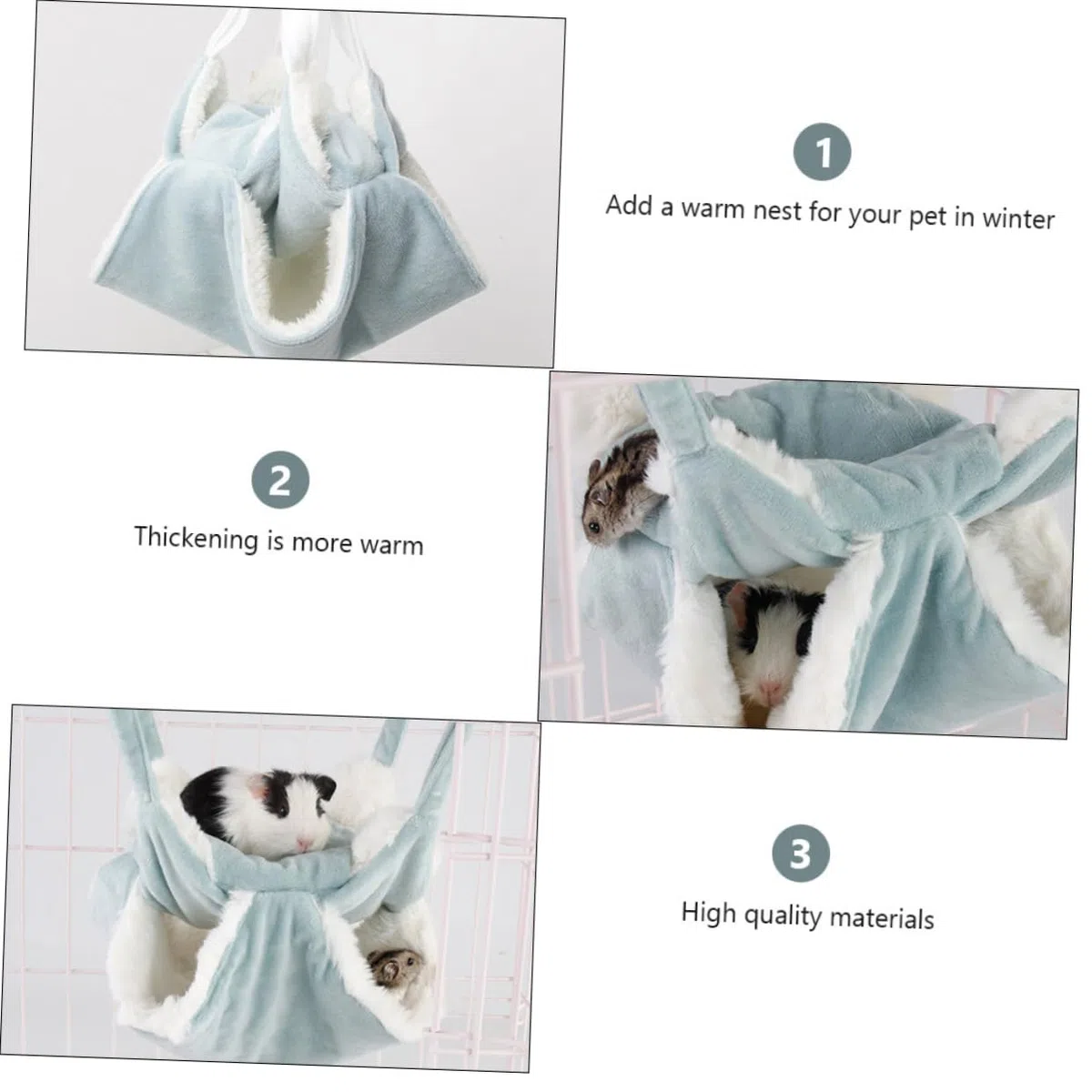 VANZACK 3piezas Hamster Hammock Colgante De Doble Franela para Cama con Ganchos para Hámsters y Roedores Aislante para Invierno y