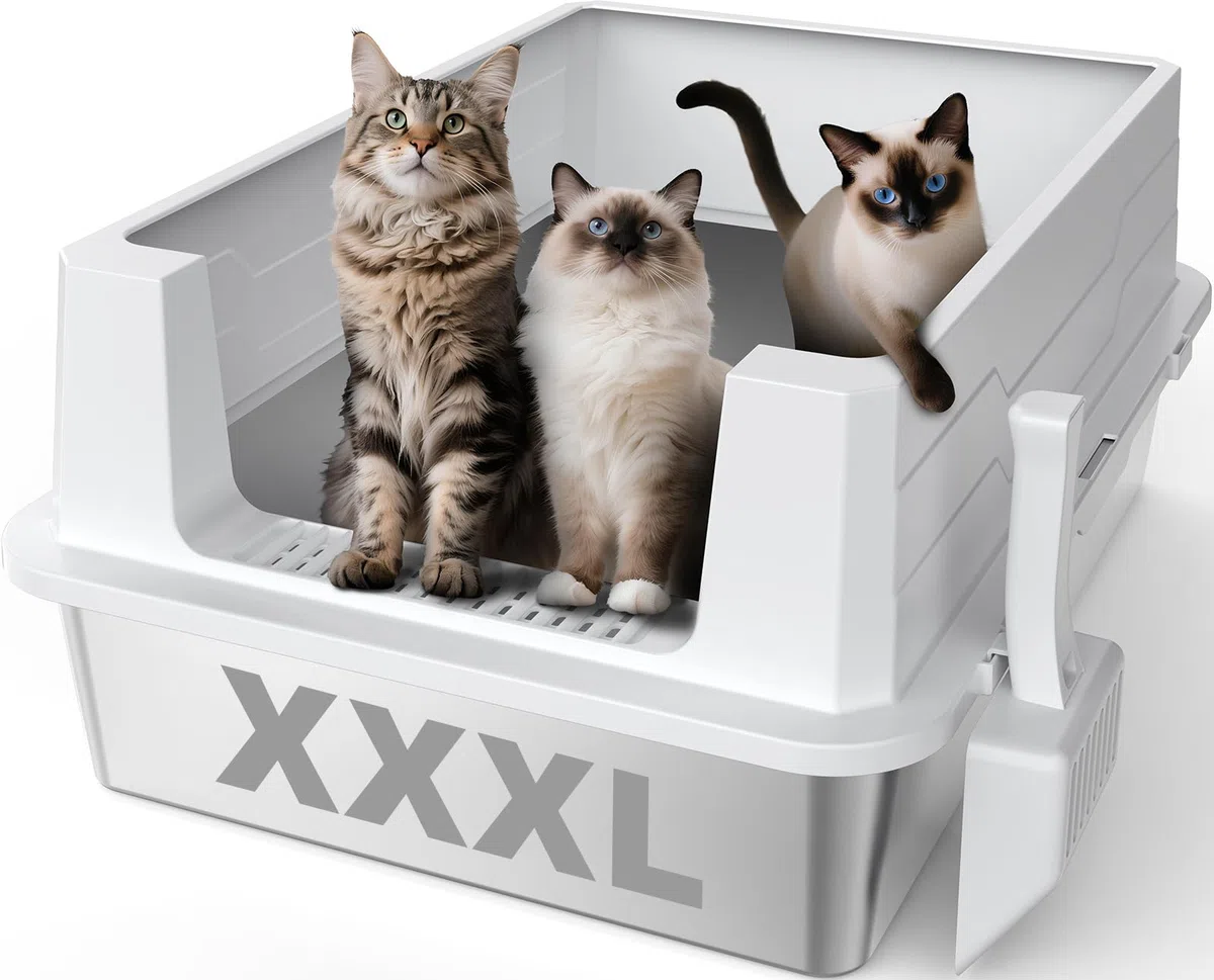 MIXJOY Arenero para Gatos de Acero Inoxidable XXXL - Extra Grande - 71 x 51 x 30 cm - Acero Inoxidable Adecuado para Razas de Gatos Grandes y Varios hogares Aptos para Gatos
