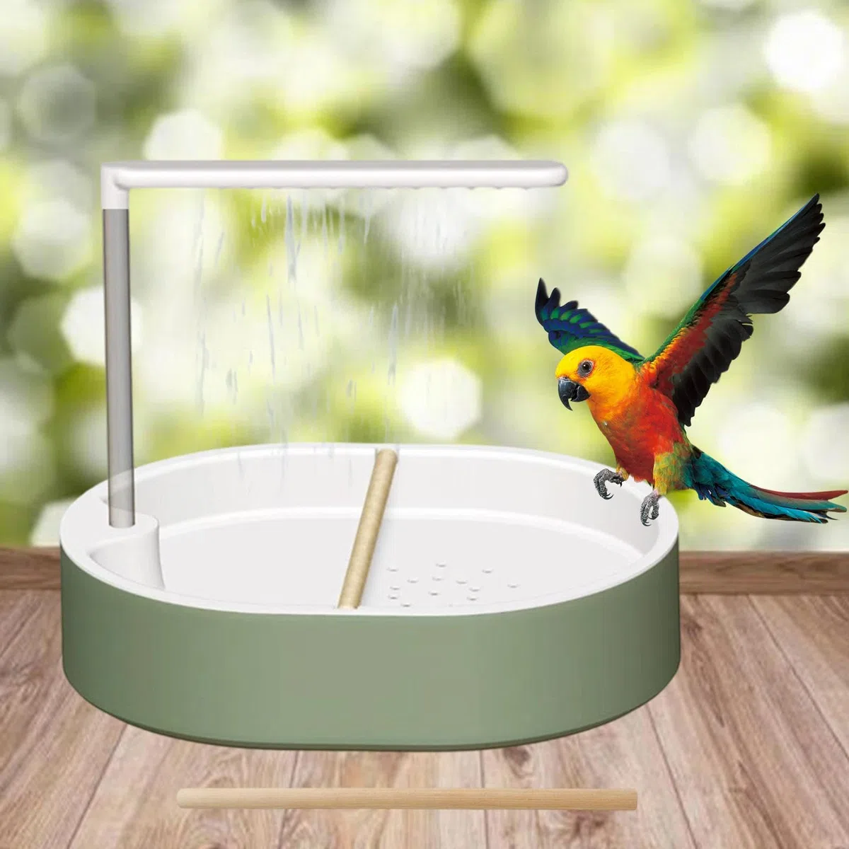 Gralara Bañera automática para Loros, Ligera y con conexión USB. Ideal para periquitos, cacatúas y Loros africanos, Blanco