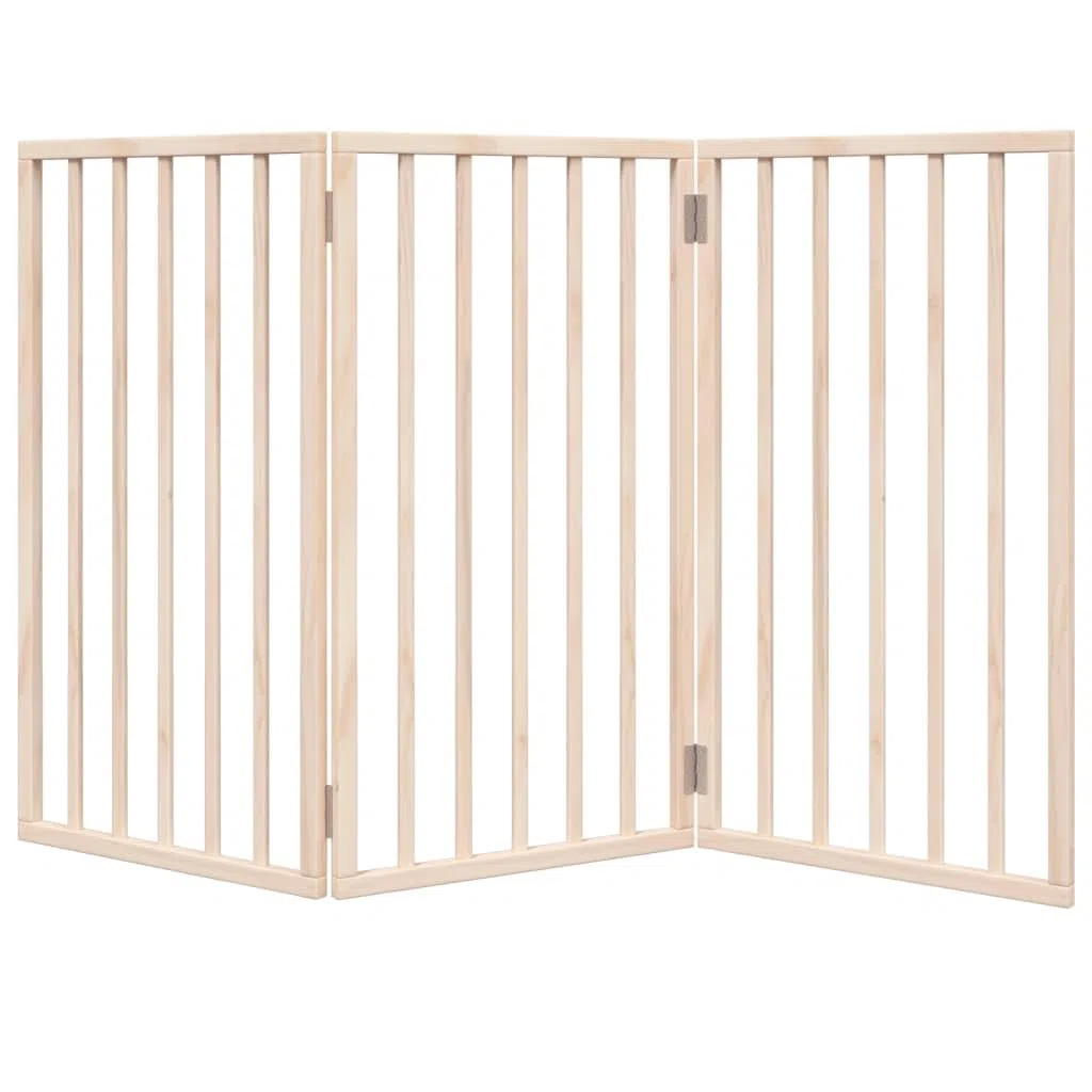 Barrera plegable para perros de madera de álamo, 3 paneles, 150 cm, independiente y portátil, ideal como barrera para interior y exterior, protección segura para cachorros y perros pequeños