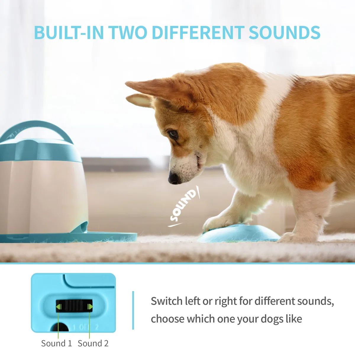 PETGEEK Dispensador automático de golosinas para perros con botón, alimentador de entrenamiento de memoria de rompecabezas, juguetes dispensadores de alimentos interactivos, comedero para perros de