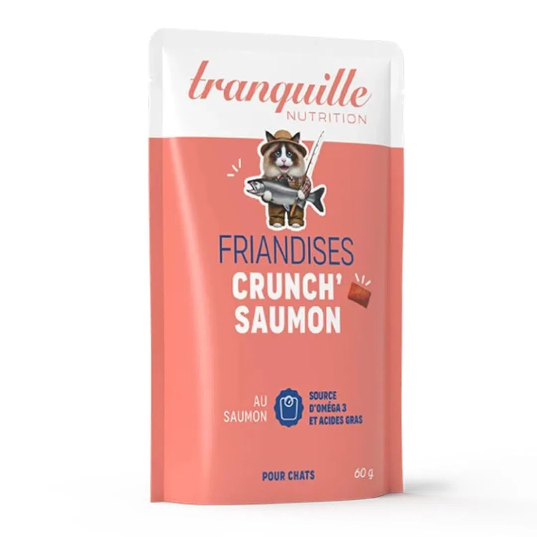 Tranquilo Crunch' Salmón para Gatos (40 x 60 g) | Dulces Ricos en Omega 3 y ácidos grasos | Piel Saludable y Pelaje Brillante | Soporte Articular y Cerebral | Croqueta Gato
