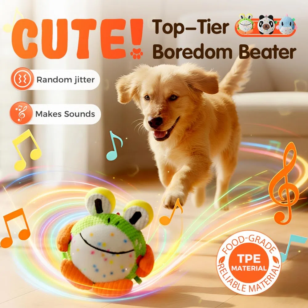 Juguete interactivo para perros, juguetes chirriantes de felpa para mantenerlos ocupados, bola de perros activada por movimiento, juguete de peluche musical para perros pequeños, gatos