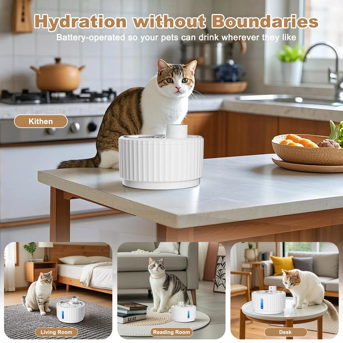 Fuente para gatos, 2,8 L, inalámbrico, 4000 mAh, con detector de movimiento
