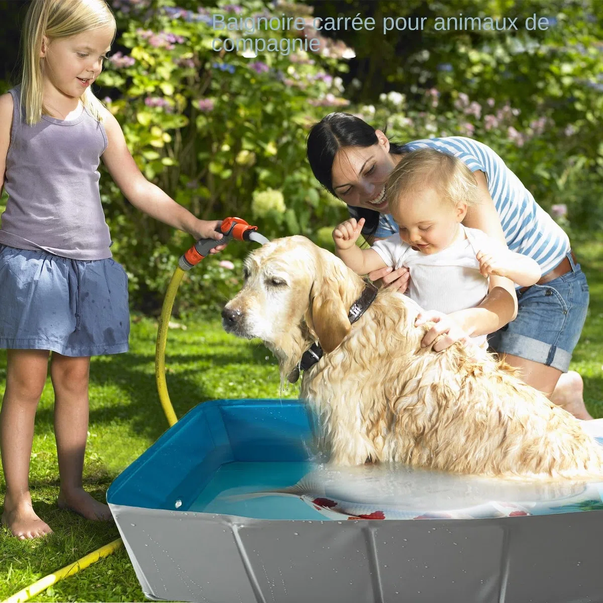 Piscina Para Mascotas Piscina de Vadeo Plegable de PVC Cuadrada para Perros | Bañera Portátil para Mascotas Cachorros para Casa Jardín Exterior Césped Camping Patio