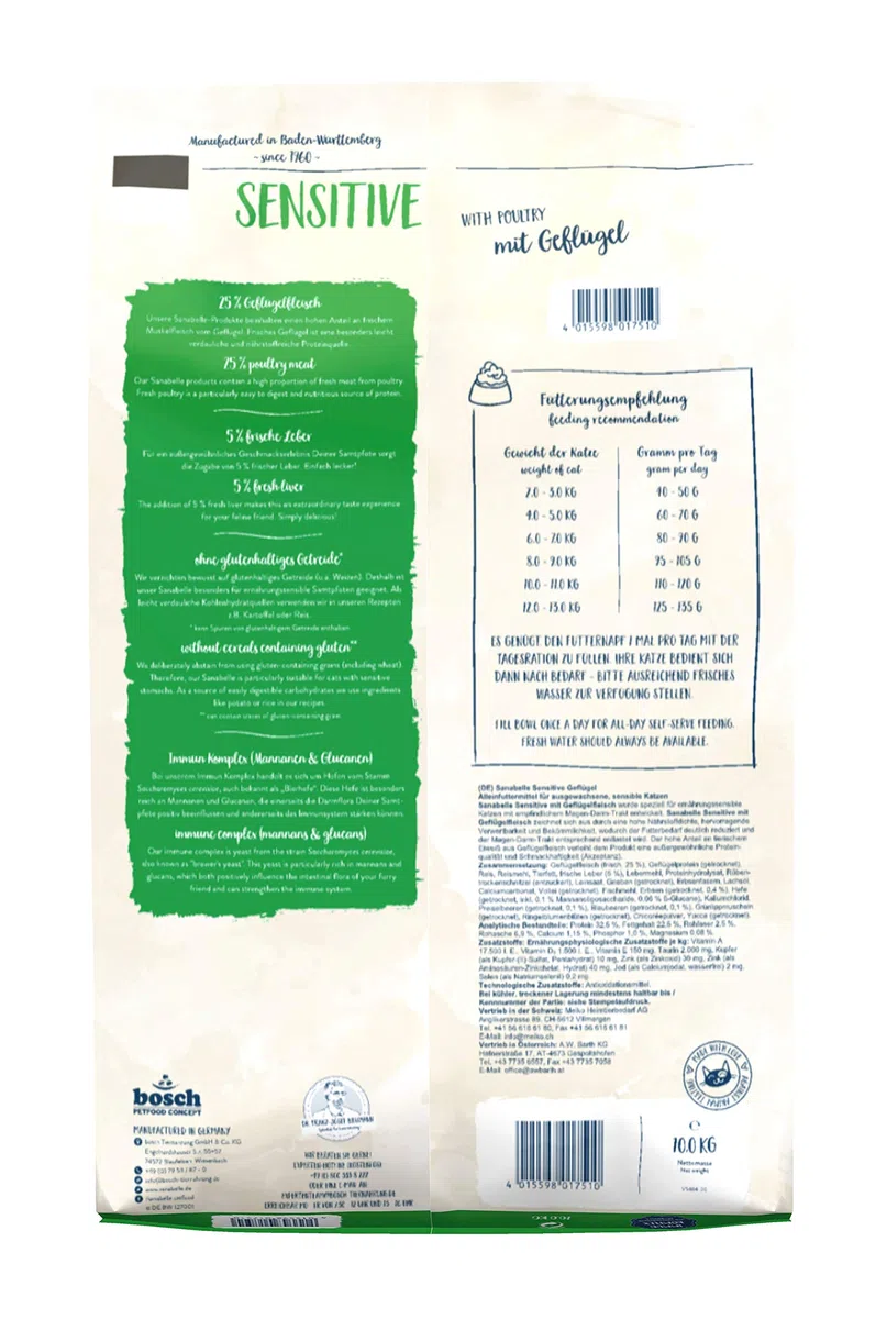 Sanabelle Sensitive con carne de ave | Alimento seco para gatos nutricionalmente sensibles | 1 x 10 kg