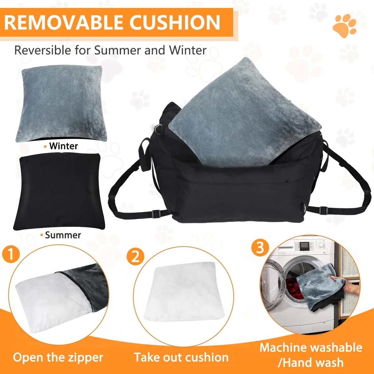 Avmvnvc Asiento Perro Coche Pequeño, Cama Perro Coche Portátil 2-in-1, Asientos Elevadores de Coche para Perros con Cojín Desmontable y Lavable, Correa de Seguridad y Bolsillos Laterales, Negro