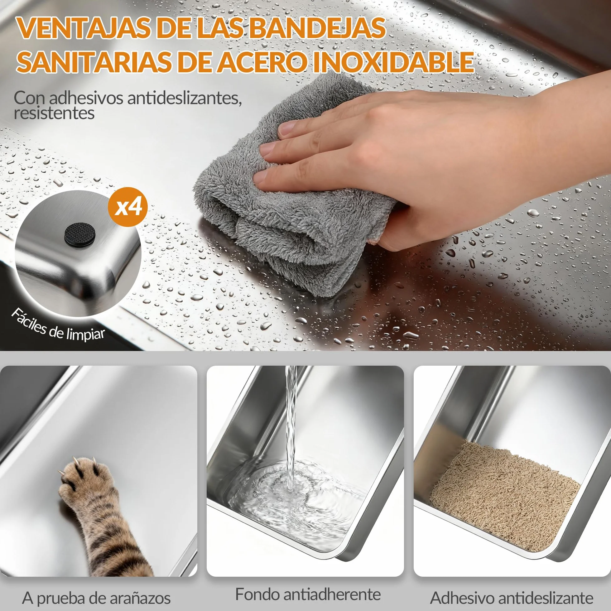 Arenero Acero Inoxidable Gatos XXL, 61 x 41 x 40 cm, Gris Oscuro | Arenero Cerrado para Gatos, con Tapa, Tapa con Bisagra de 180°, Pedal y Pala, Fácil de Limpiar, Diseño Modular FPLB203SG2