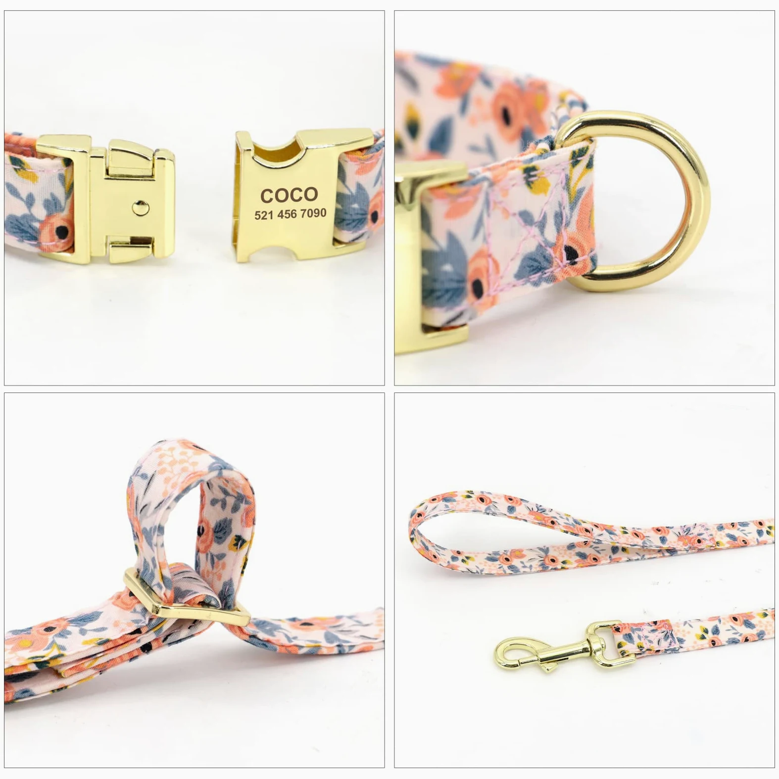 Conjunto De Collar Y Correa De Nailon Impreso para Perro, Collar Personalizado para Mascota, Cachorro, Gato, Placa De Identificación De Perro Personalizada, Collares Grabados,Blue,L