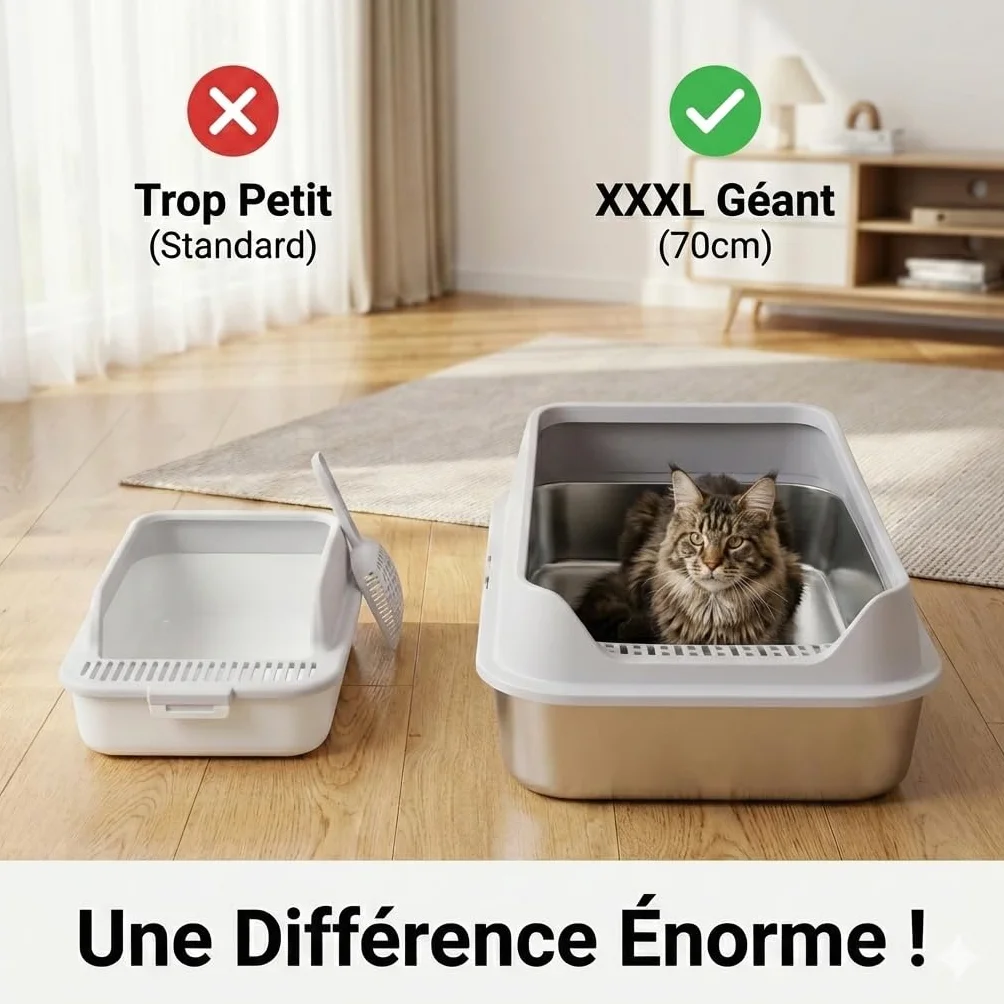 ZOOPARK - Bandeja para cama (tamaño ultra grande, de acero inoxidable, diseño espacioso premium para gatos higiénicos con paredes altas y pala incluida