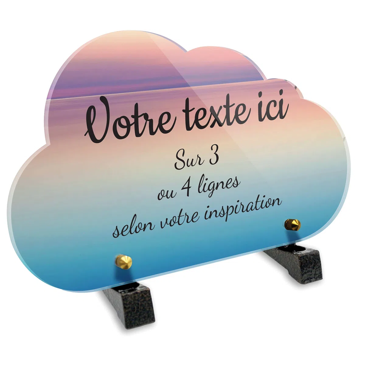 Placa funeraria nube personalizable de plexi con diseño de mar y de sol en diferentes tamaños, grosor de 6 mm, personalizable en varias líneas, 25 x 15 cm