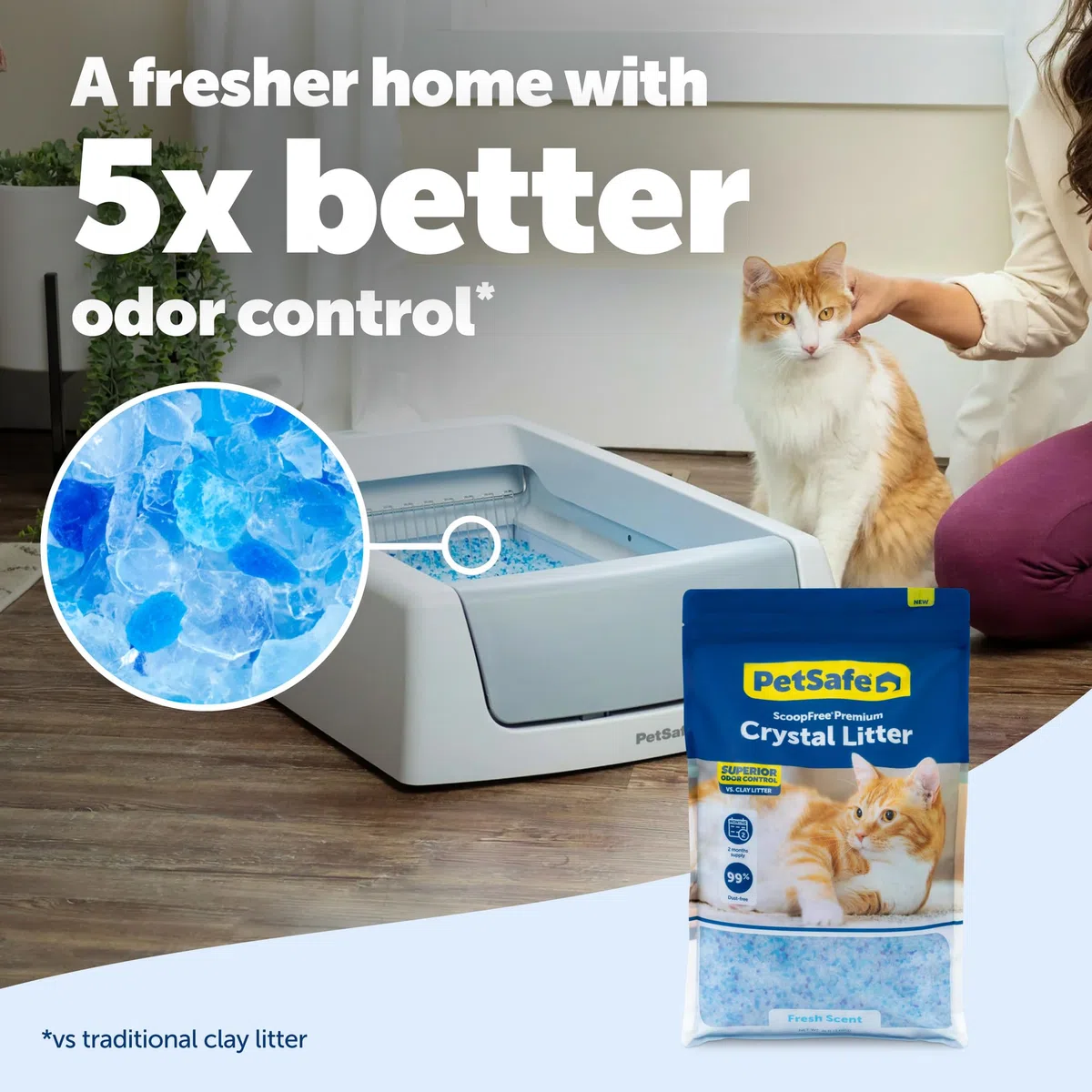 PetSafe ScoopFree - Arena de cristal con aroma fresco premium, control de olores superior, absorbe 5 veces más rápido, bajo seguimiento para menos desorden, dura hasta 2 meses, ligeramente perfumada