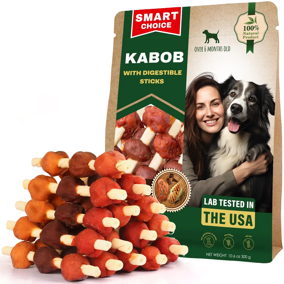 Golosinas de cuero crudo para perros, brochetas sin carne de pato y pollo de grado humano, 300 g, aperitivos secos naturales para mascotas y masticables de larga duración sin cereales para perros
