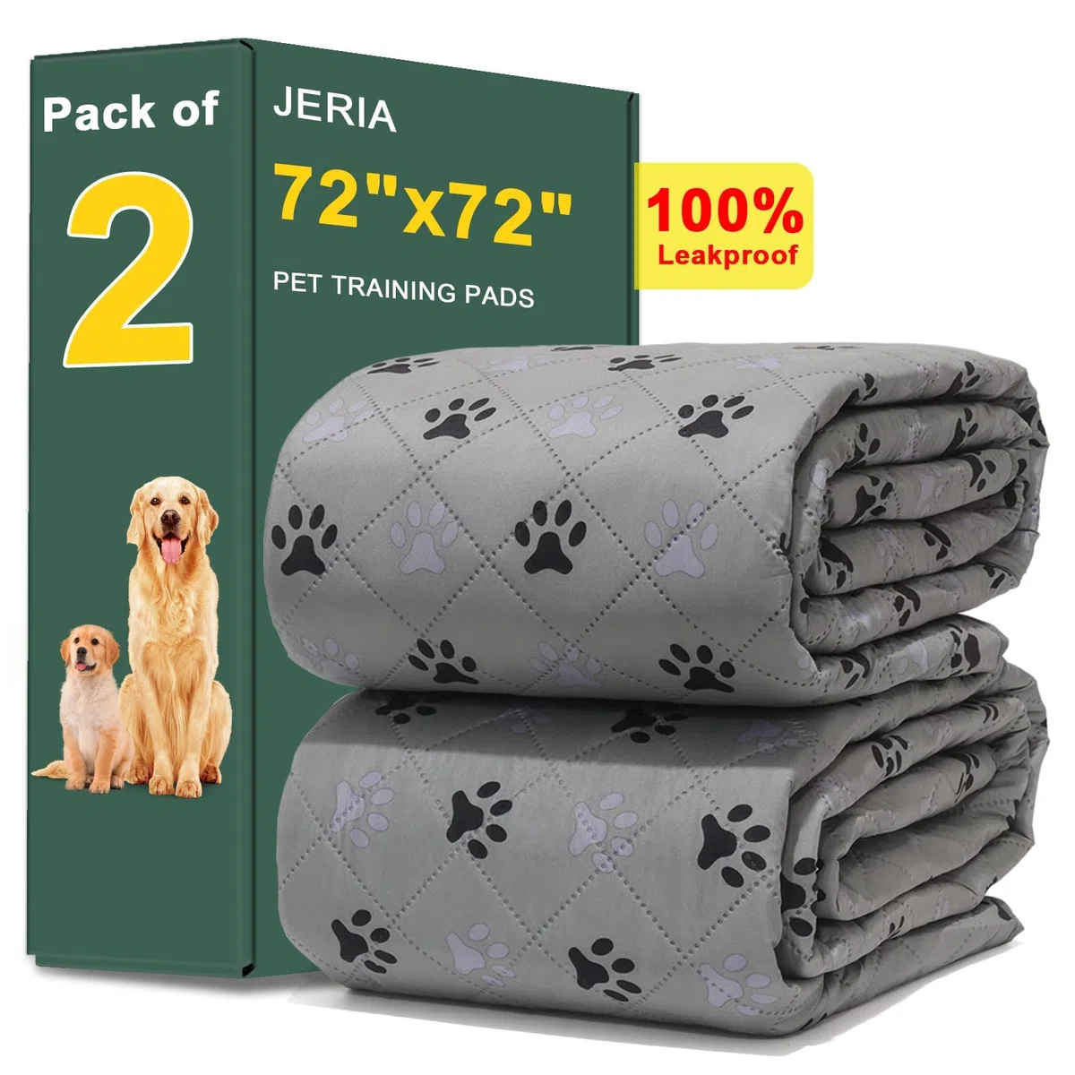 JERIA Paquete de 2 Almohadillas Reutilizables Lavables para orina para Perros, Antideslizantes, Impermeables, absorbentes y a Prueba de Fugas, Almohadillas de Entrenamiento para Mascotas (72 x 72