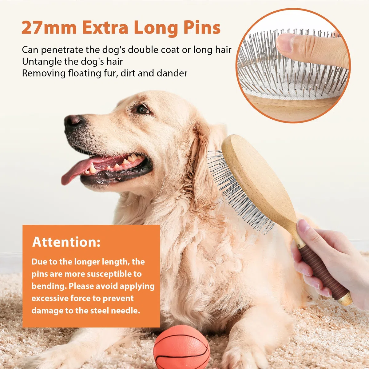 Cepillo Para Perros, De Extra Largo, Aseo Perros Desprendimiento, Ideal Pelo Material Madera Haya, Mango De, 27 Mm