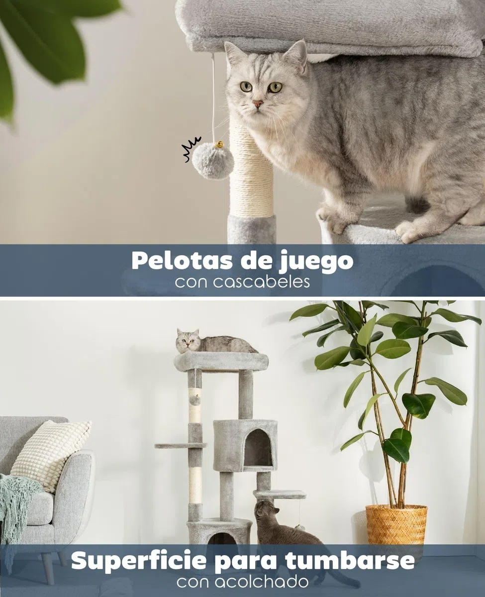 lionto Árbol rascador para Gatos con Pelotas de Juego de sisal y 115 cm de Altura, Gris Claro