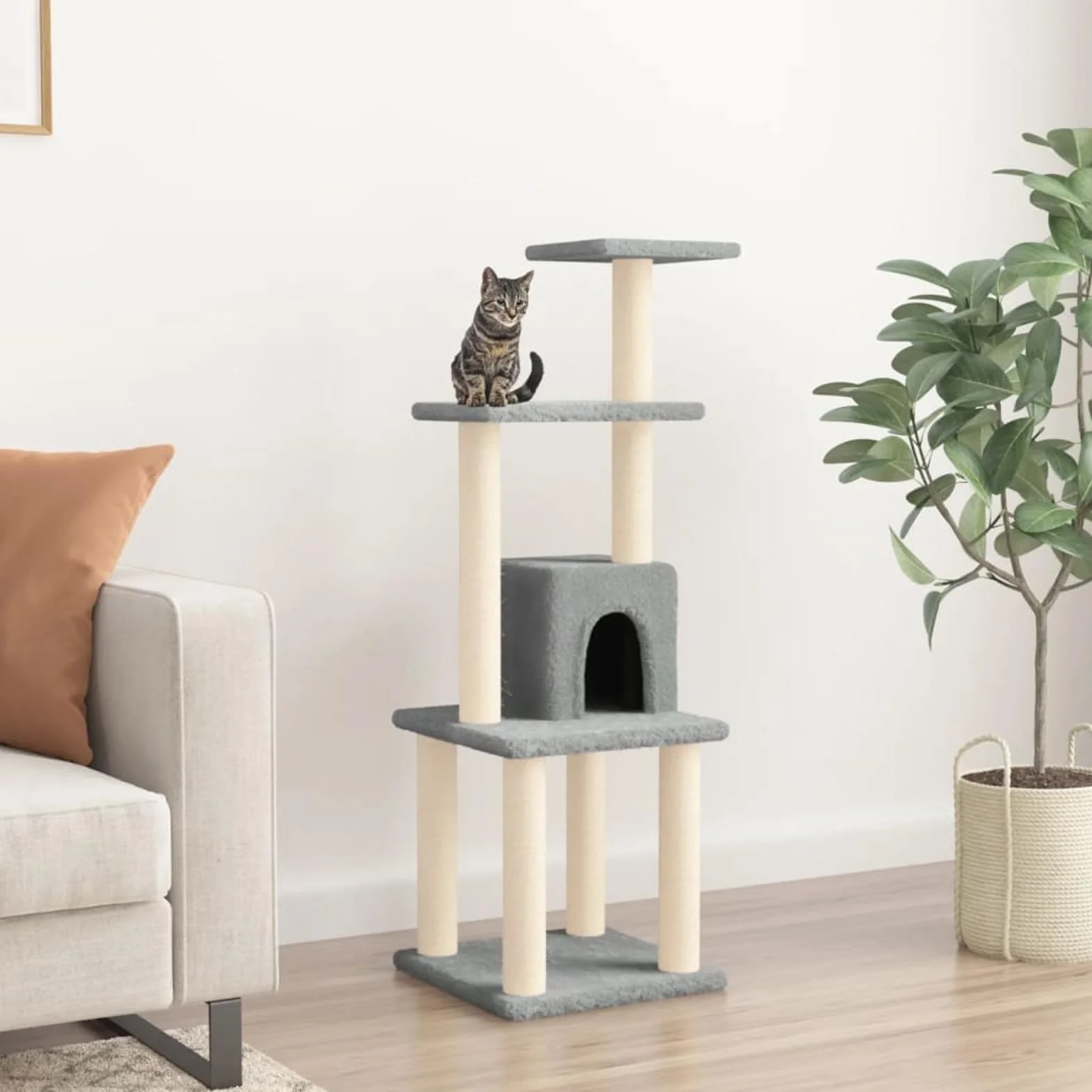 LAPOOH Rascador para Gatos con Postes de sisal, Arbol para Gatos, Gatos Accesorios, Arranhador para Gatos, Arbol Rascador Gatos, Gris Claro 105 cm
