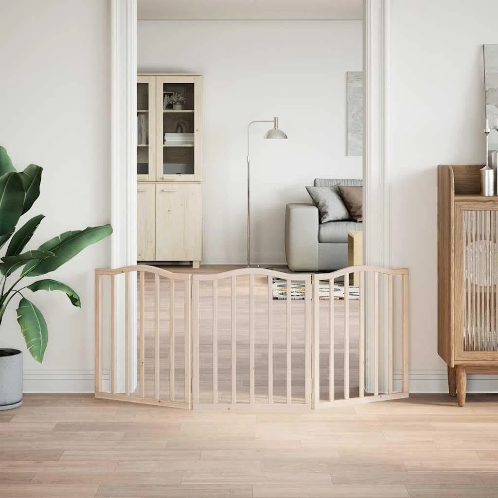 Puerta plegable para perros de madera de álamo de 3 piezas, 150 cm, independiente y compacta, valla segura para mascotas para interior y exterior, ideal para entrenamiento de cachorros y