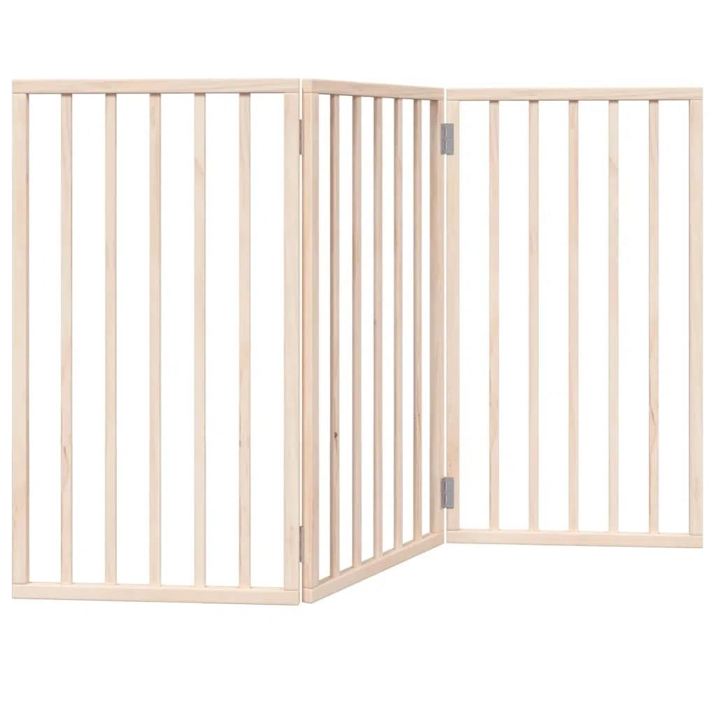 Barrera plegable para perros de madera de álamo, 3 paneles, 150 cm, independiente y portátil, ideal como barrera para interior y exterior, protección segura para cachorros y perros pequeños