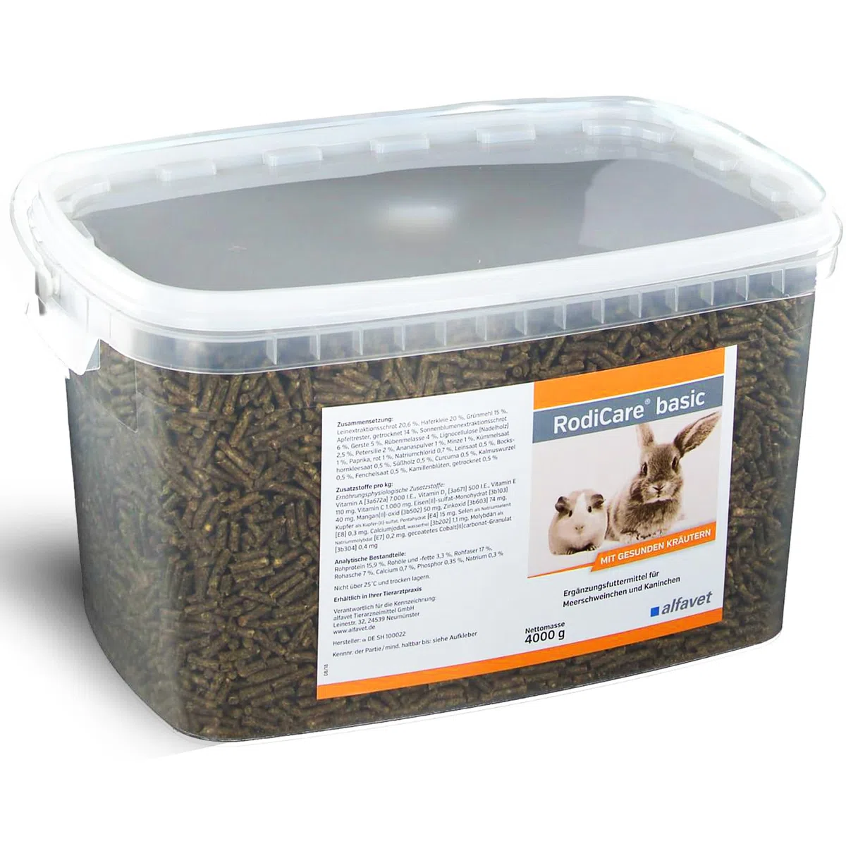 Alfavet RodiCare Basic - 4 kg pellets de Hierbas - alimento suplementario para cobayas y Conejos - Rico en Fibra Bruta