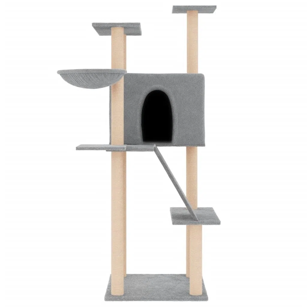 ShGaxin Rascador para Gatos con Postes de sisal Gris Claro 143 cm, Rascador Gato, Arbol Rascador para Gatos, Gatos Accesorios, Torre Gatos, Arranhador para Gatos, Casa para Gatos