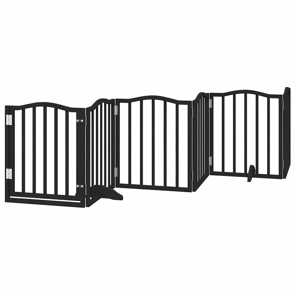 12-TLG. Puerta plegable para perros de madera de álamo, color negro, 600 cm, con puerta, independiente, para jardín, terraza, patio, exterior, protección segura para cachorros y perros en el