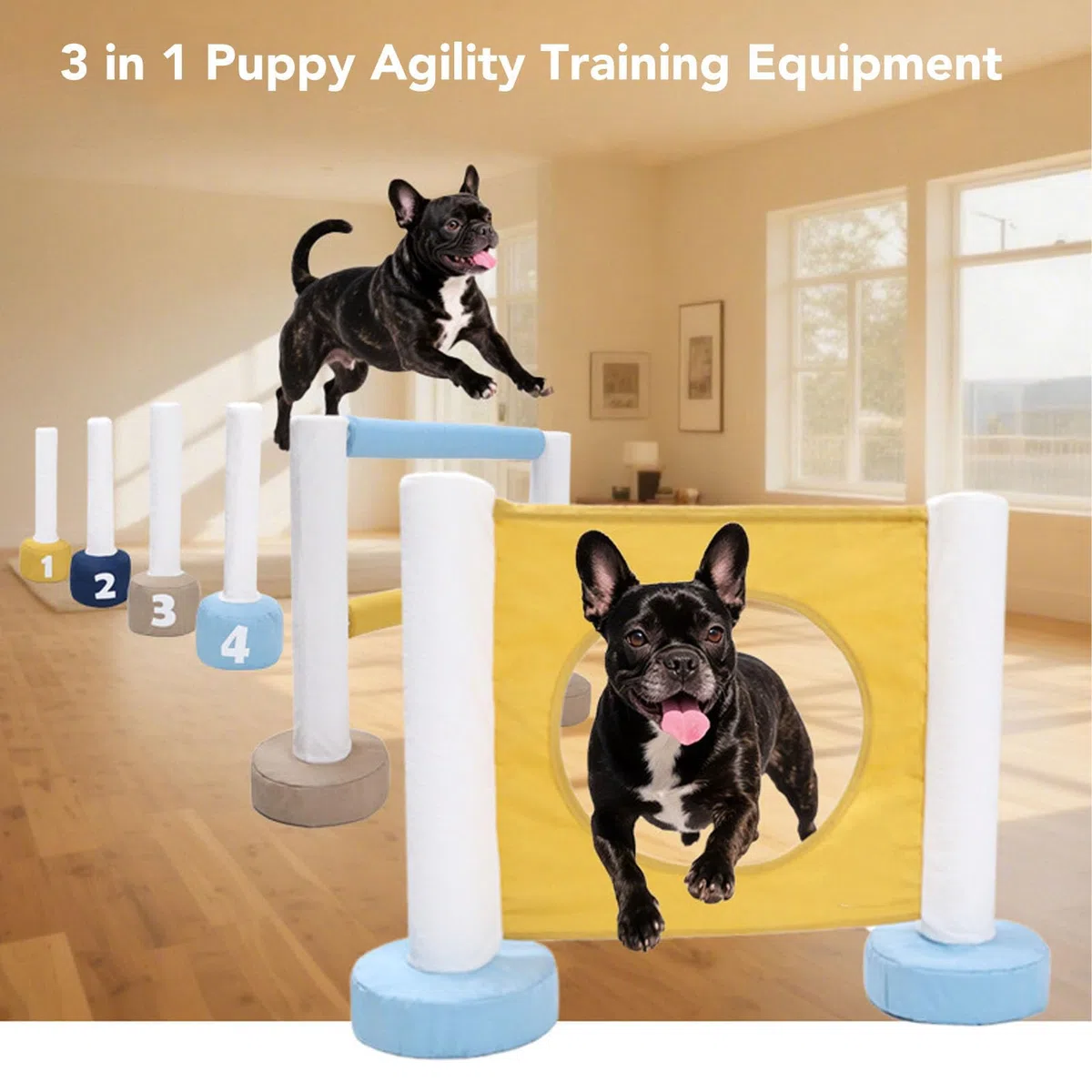 FILFEEL Juego de Equipo de Entrenamiento para Cachorros de 3 Pulgadas – Kit Portátil de de Obstáculos para Perros con Recinto y Juguetes Interactivos para Uso en Interiores y Exteriores – Fácil
