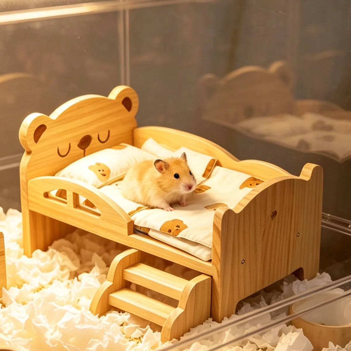 Cama Para Chinchilla de Descanso y Reposo para Mascotas Pequeñas y Roedores | Cama Baja de Madera Natural para Jerbo Para Hámster Enano Hámster Común Chinchilla Conejo Erizo Hurón y