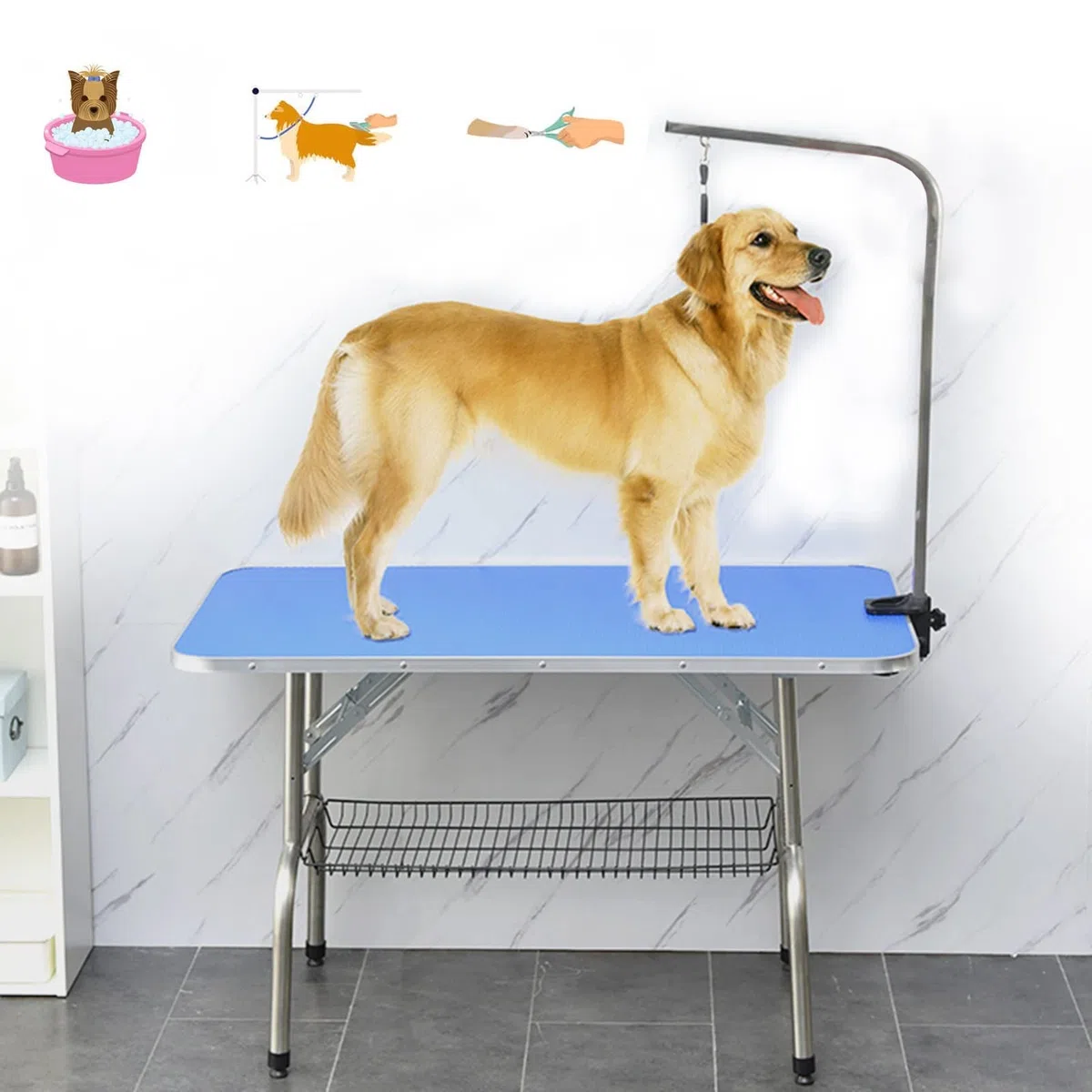 Mesa Peluqueria Canina Mesa Plegable Para Peluqueria De Perros De Raza Grande, Mesa De Peluqueria De Mascotas Resistente Con Lazo Para El Brazo, Soporte Organizador Para Mesa De Belleza Azul ( Size :