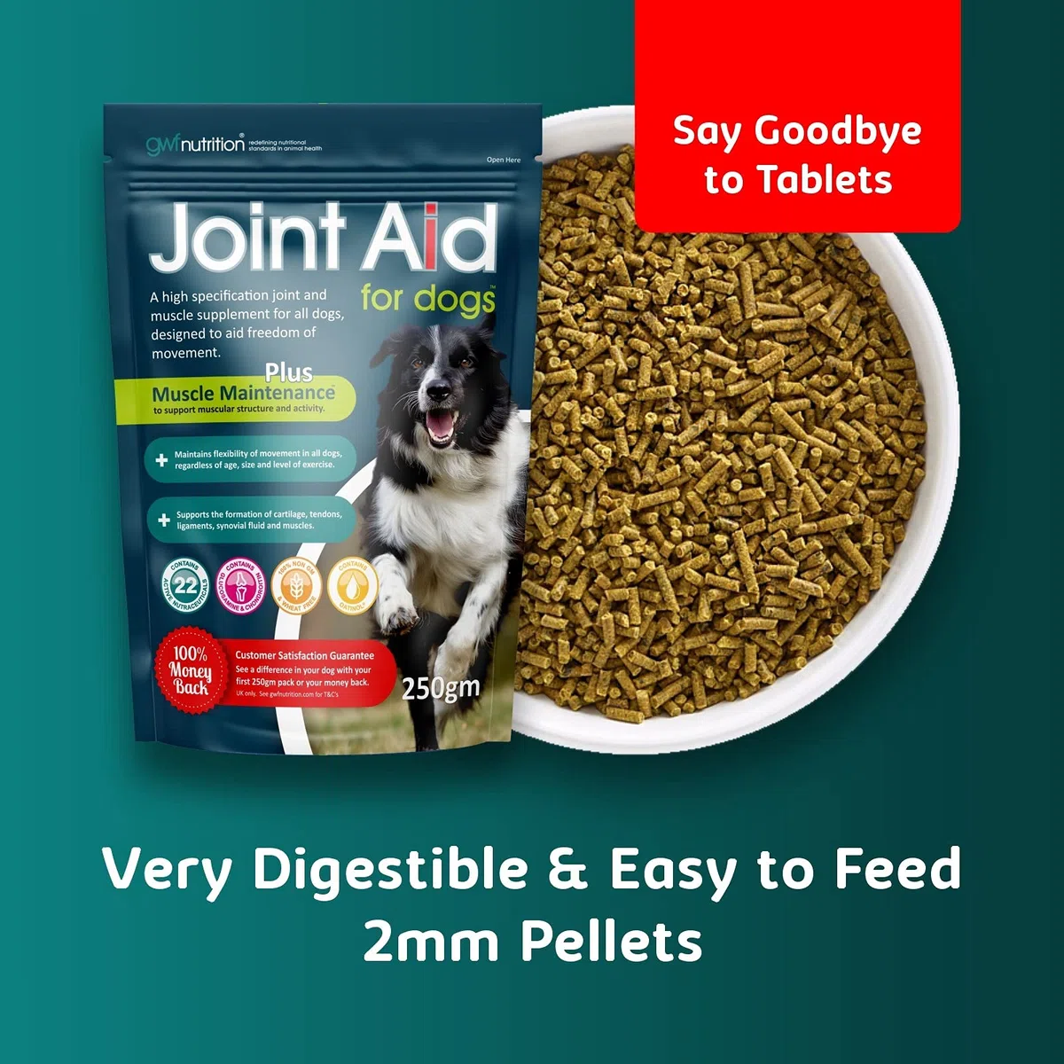 GWF Nutrition - Ayuda Articular para Perros - Suplemento Esencial de Cadera y articulaciones con Mantenimiento Muscular para Perros de Todas Las Edades - 2 kg