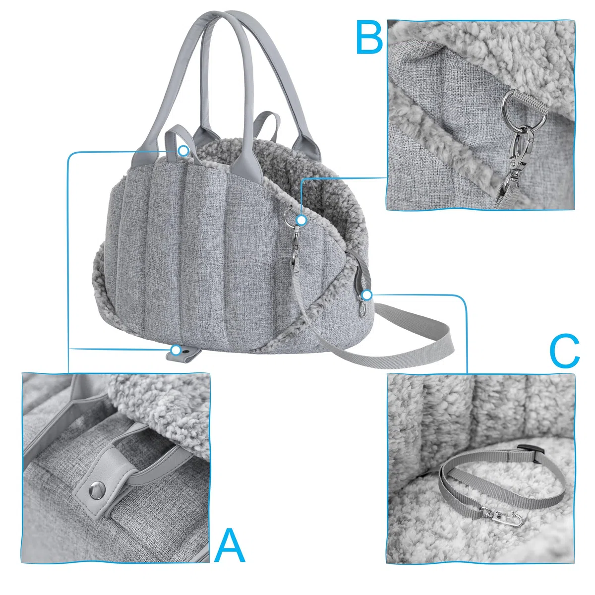 Bolsa para perros, portabebés, bolsa de transporte, para mascotas, altura regulable, accesorios para perros, caja de transporte, 47 x 29 x 32 cm, cenizas Inari