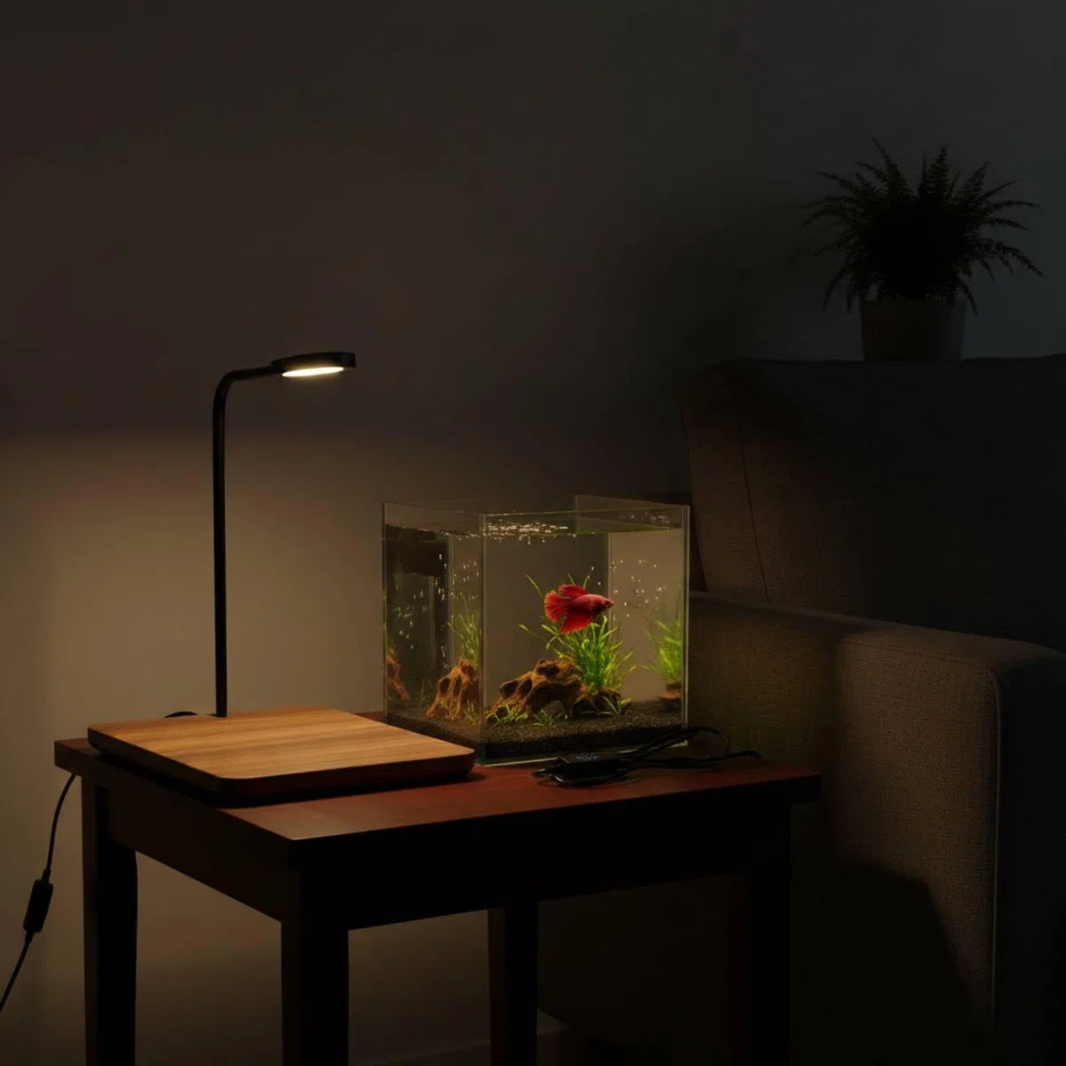 Perfeclan Lámpara de Acuario LED Luz de Tanque Pequeño Lámpara para Plantas Acuáticas Iluminación de Pecera con Cuello Regulable Control de y Encendido Base de, Nogal, Grande