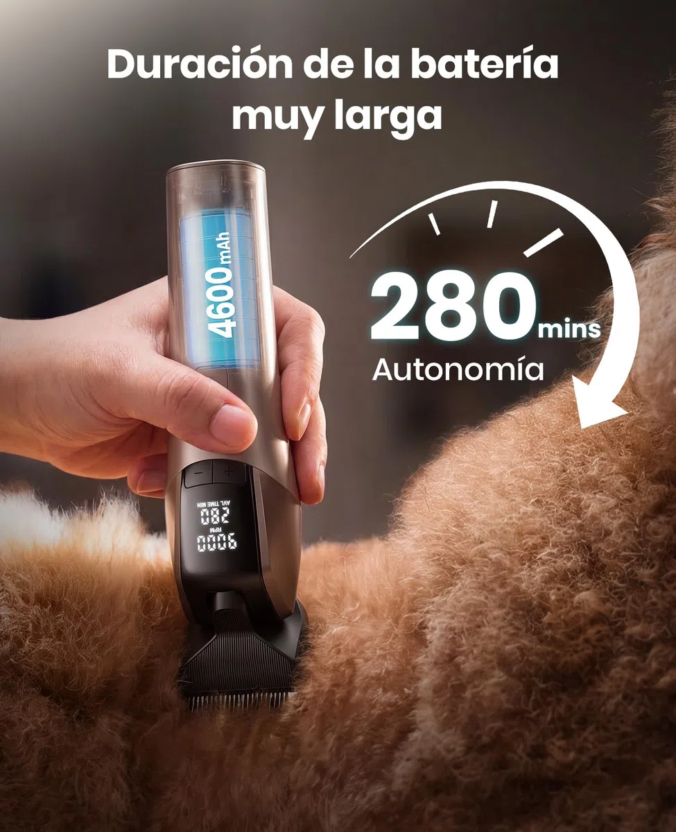 oneisall Maquina Cortar pelo Perros Profesional | 9000 RPM 5 velocidades para pelajes gruesos, cuchilla 5-en-1 DLC, autonomía de 280 min, 8 peines guía metálicos