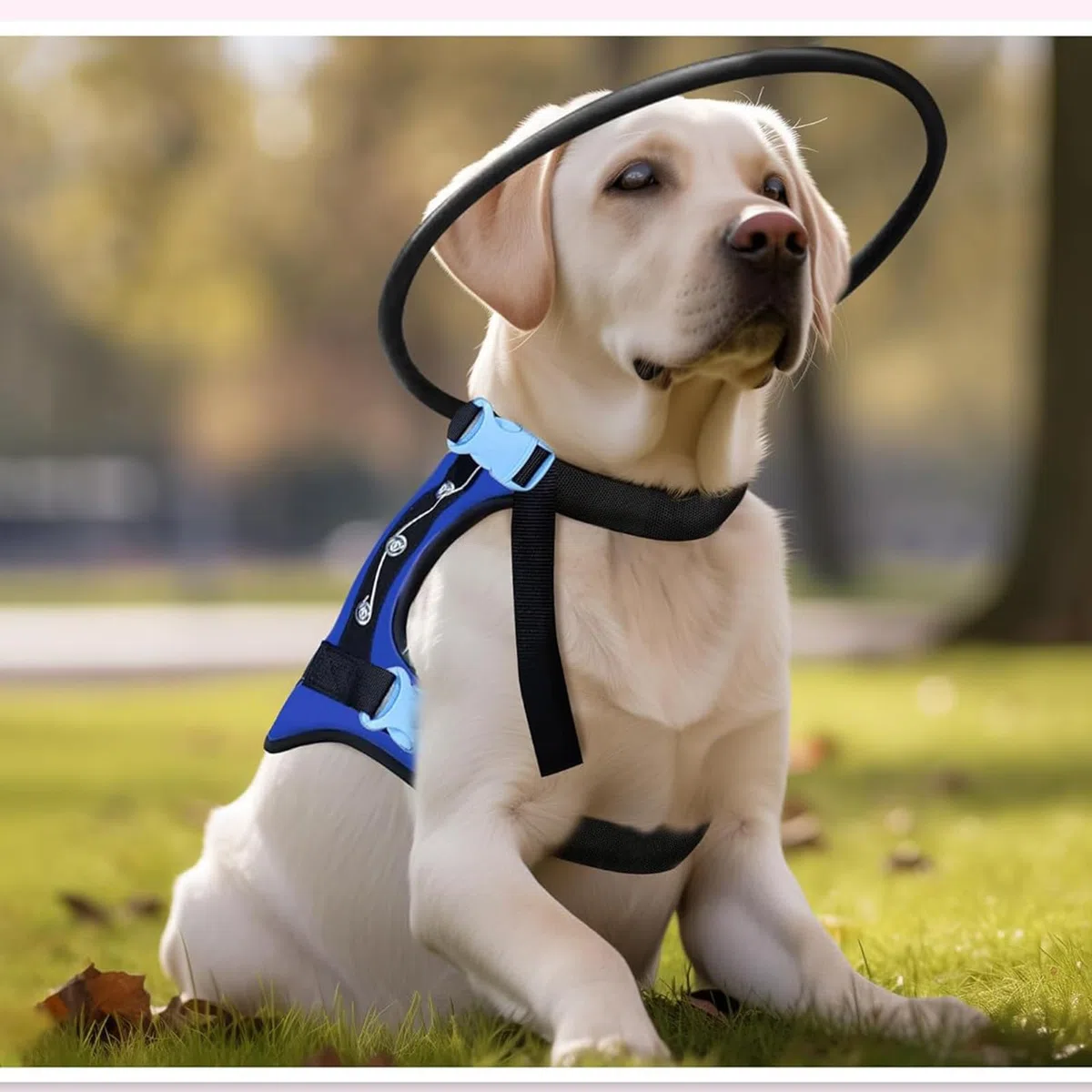 PANGBOER Correa protectora circular fácil de llevar, a prueba de colisiones, para mascotas con discapacidad visual, ajustable, diseño de poliéster transpirable, arnés para perro ciego, ayuda a caminar