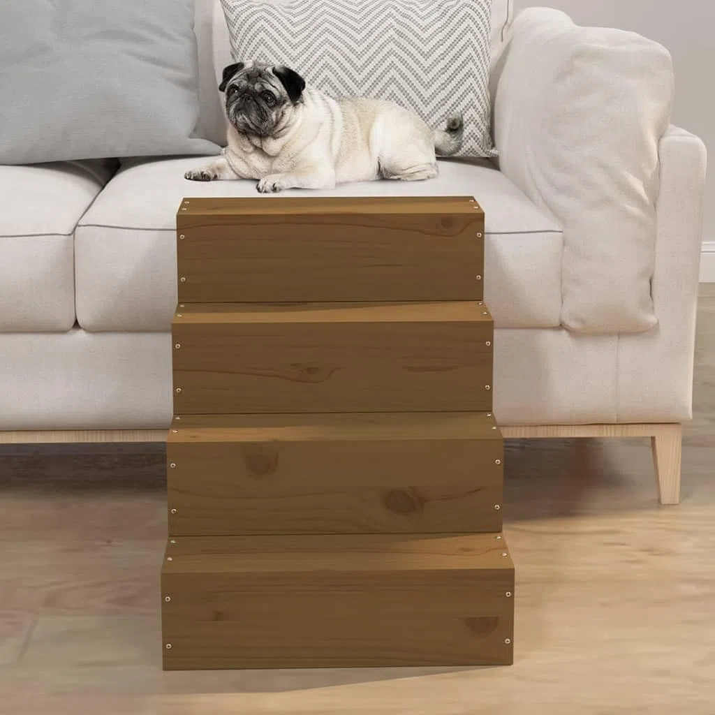 Genérico Escalera Mascotas Madera Maciza de Pino marrón Miel 40x49x47 cm,Productos para Mascotas,Productos para Mascotas,Escalones y rampas para mascotas-822469