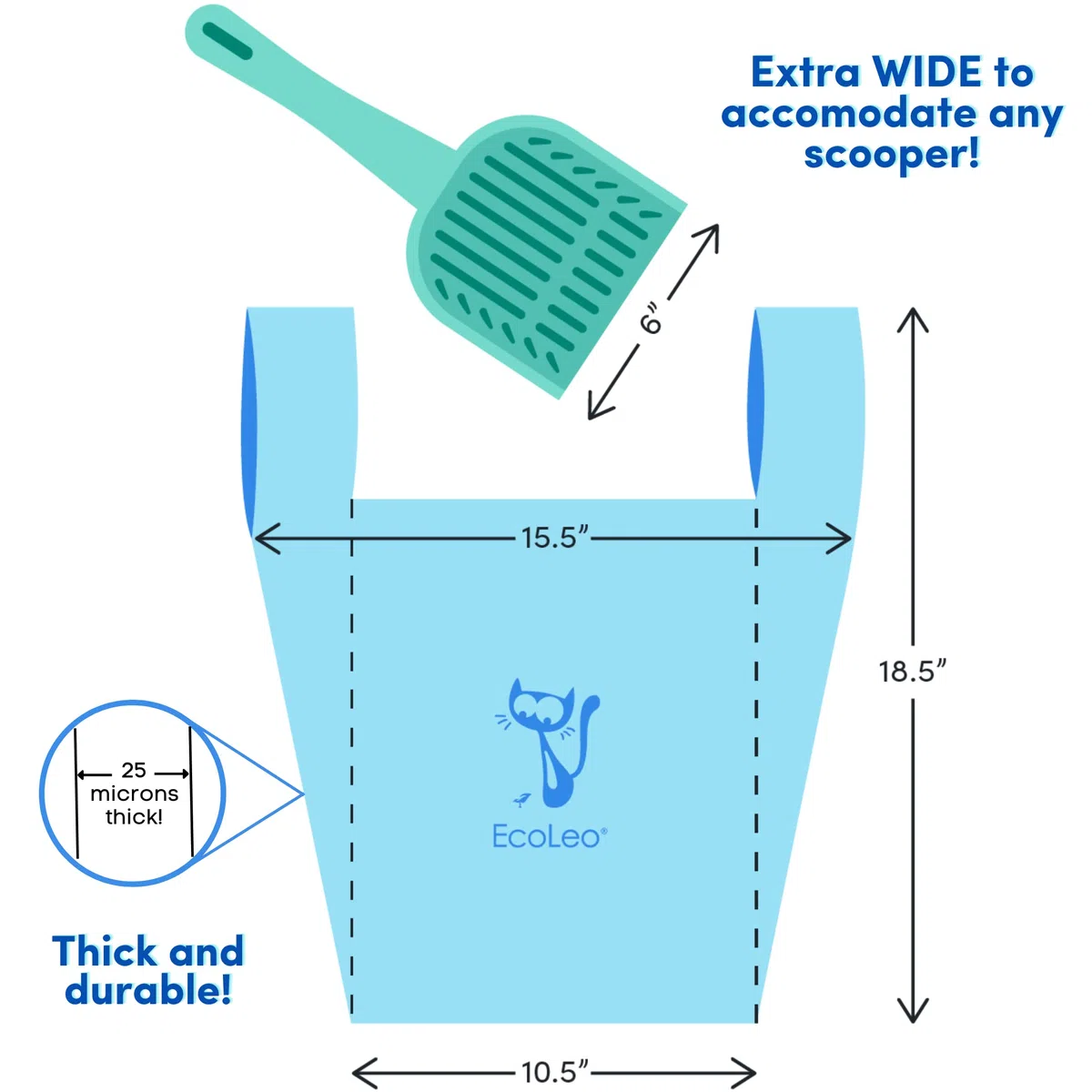 Bolsas para excrementos de basura para gatos, extragrandes, compostables, sin plástico, gruesas, a prueba de fugas, bolsas para excrementos de mascotas y perros con asas fáciles de atar, 10.5 x 18.5