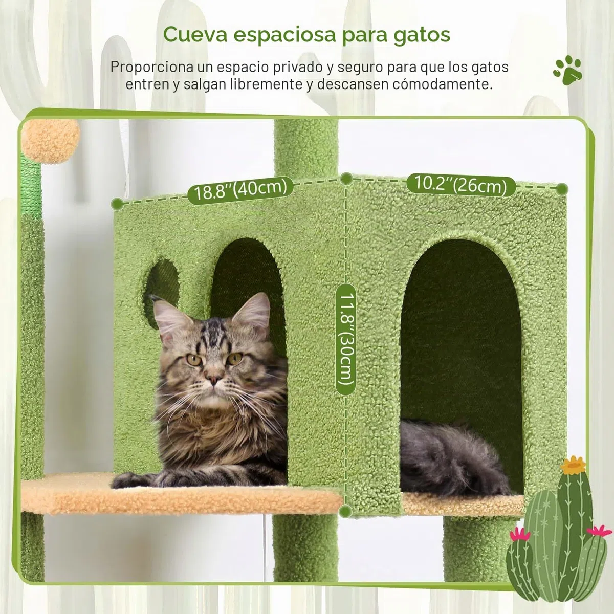 Globlazer Rascador para Gatos Verde Cactus Interior 137 cm con inmenso Hamaca 45 * 40cm, Grande Nidos, Plataformas Acolchada, Estable Árbol Rascador para Gatos Fácil de Montar (F53, Verde Cactus)