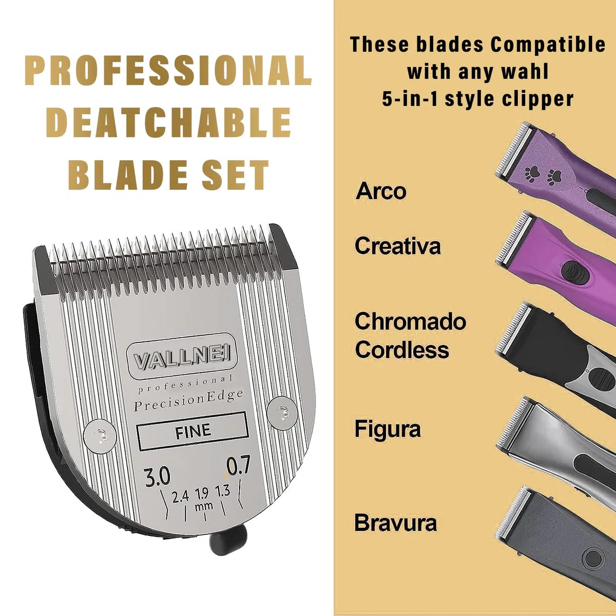 Cuchillas de repuesto compatibles con WAHL Professional Animal 5 en 1, cuchillas profesionales Arcos, Bravura, Chromado, Creativa, Figura y Motion Pet, paquete de 3 (41884-7190)