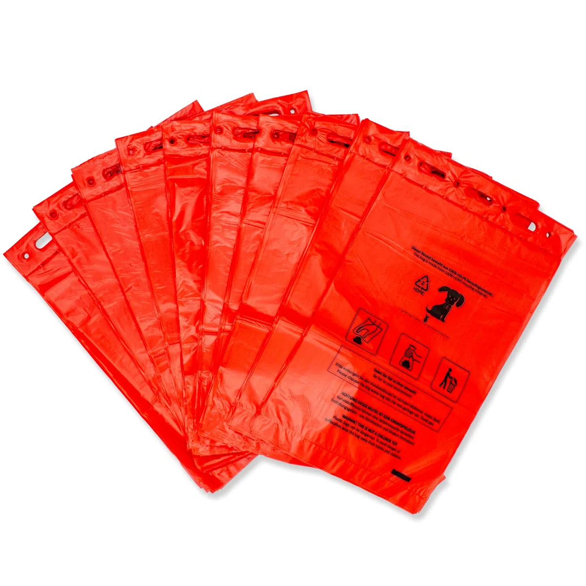 6000 bolsas para excrementos de perro (60 bloques de 100 bolsas) para colgar, color rojo, 21 x 31,5 cm + borde de 3,5 cm