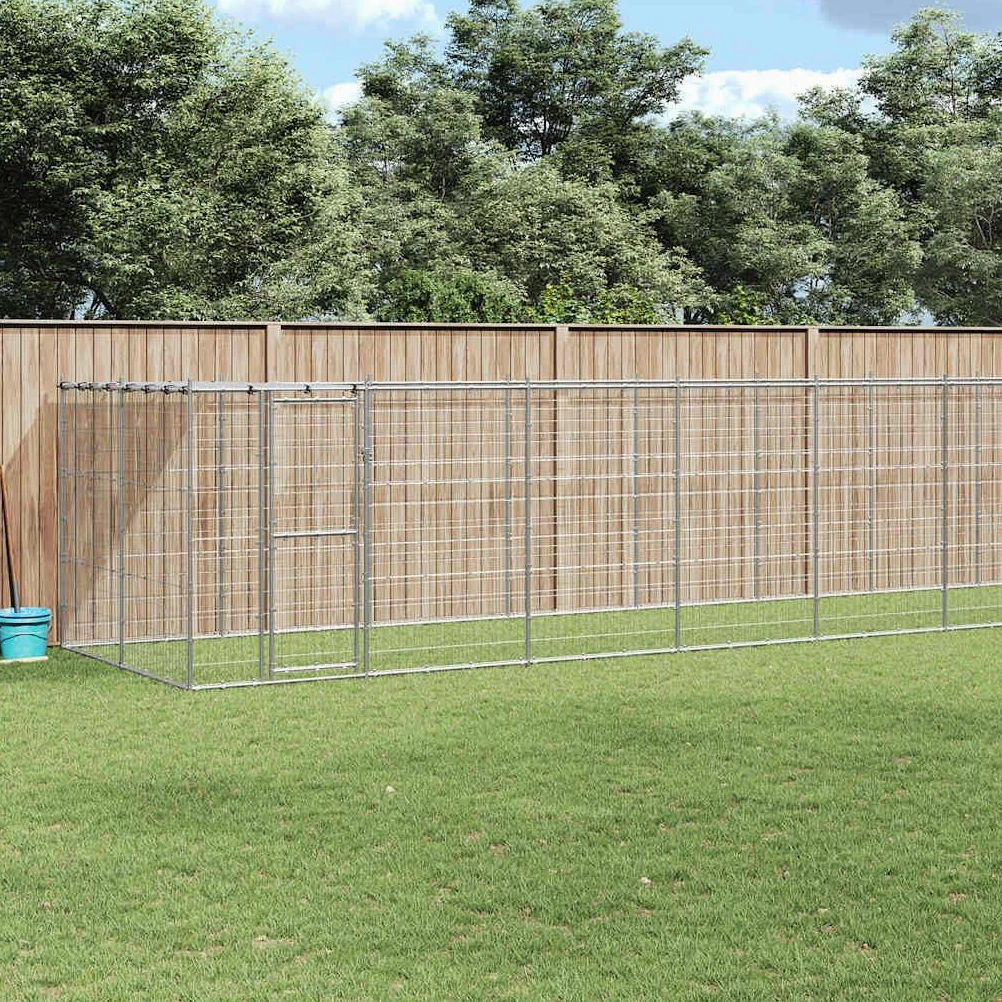 Perrera para perros al aire libre con toldo de acero galvanizado de 21,78 m², plegable y ampliable, con sistema de cerrojo cerrable, protección segura para cachorros y perros en el jardín