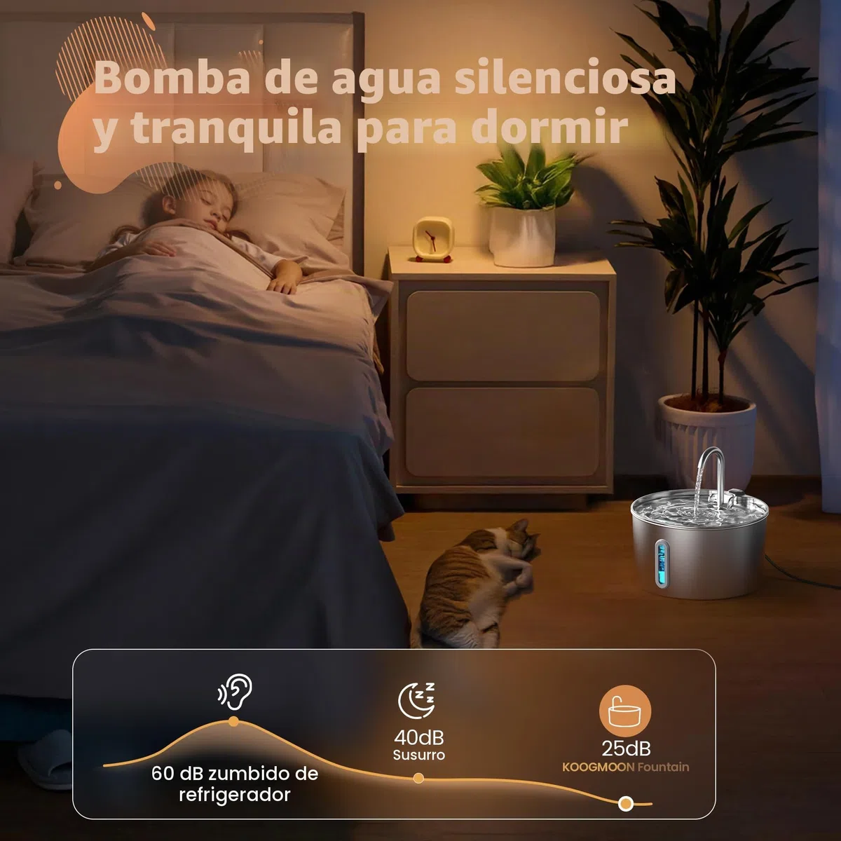 2,2 L Fuente de Agua para Gatos Acero Inoxidable 6 Filtros + 3 Esponjas