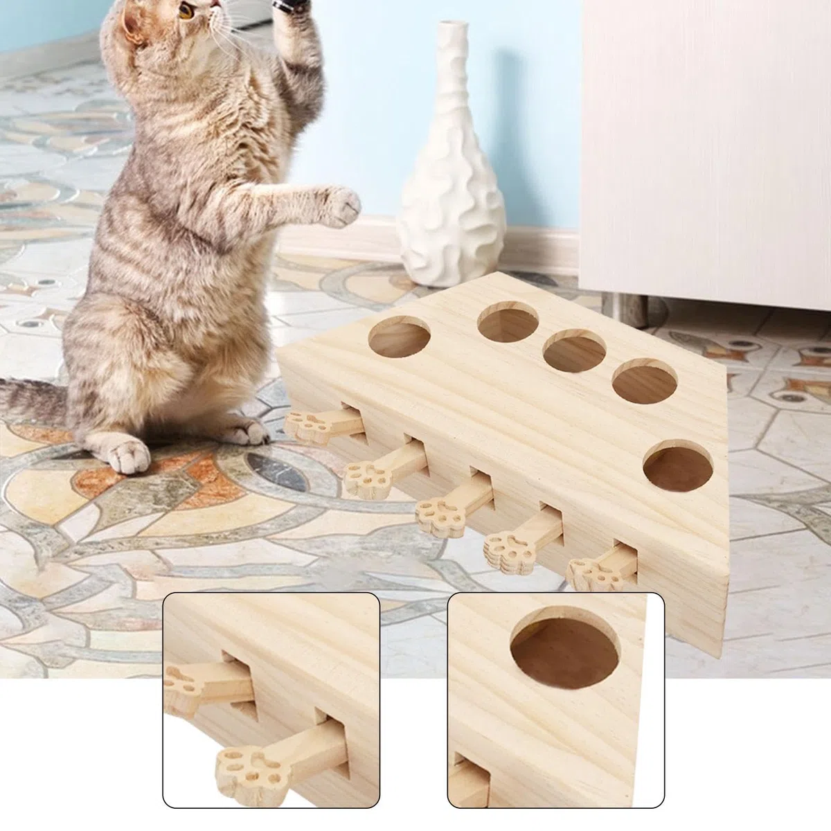 Juguete Interactivo de Madera para Gatos, Ideal para Ejercitar Gatos Y Gatitos de Todas Las Edades.