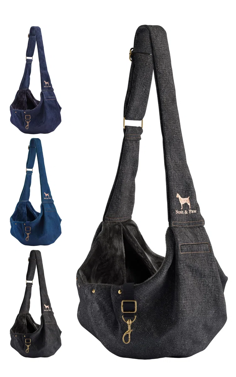 Noah & Paw Bandolera transportin Perro 1,5-5 kg, transportin Gato pequeño, Bolsa Transporte Ajustable para Mascotas, Doble función de Seguridad, Fabricado en Denim Premium.