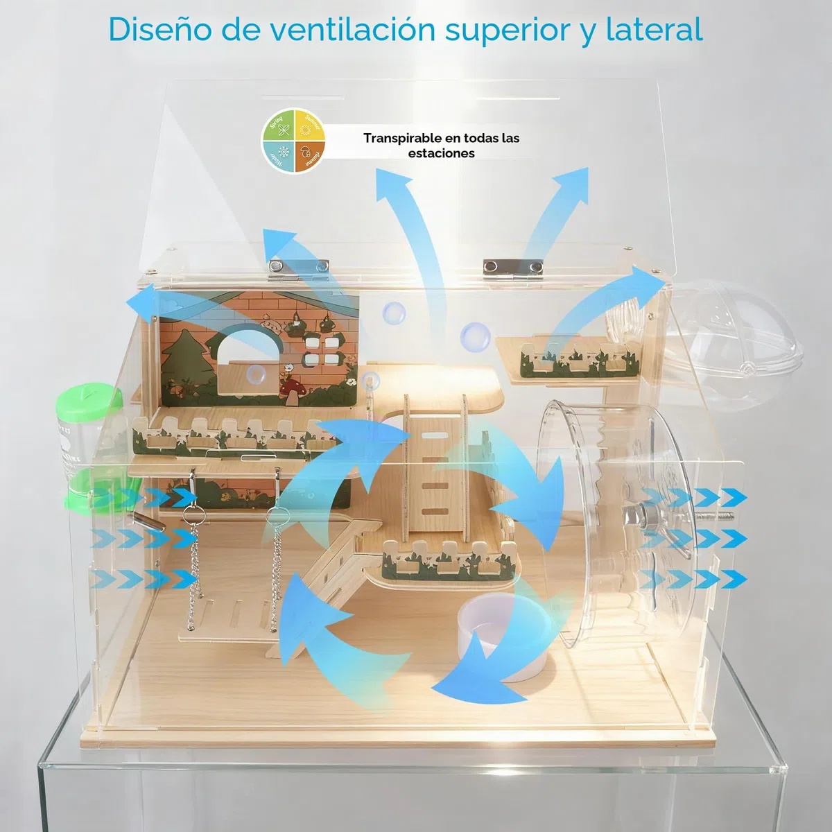 Jaula de Madera para Hámster, para Animales Pequeños Jerbos, Ratas | Hábitat para Hámster con Vista de 270°, con Paneles Acrílicos Fácilmente, Una Jaula Para Hámster Bien Ventilada