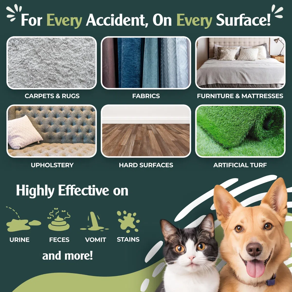 Spray limpiador enzimático de enzimas para gatos y perros, eliminador de manchas y olores de orina para gatos y perros, limpiador enzimático de alfombras para mascotas, limpiador enzimático de enzimas