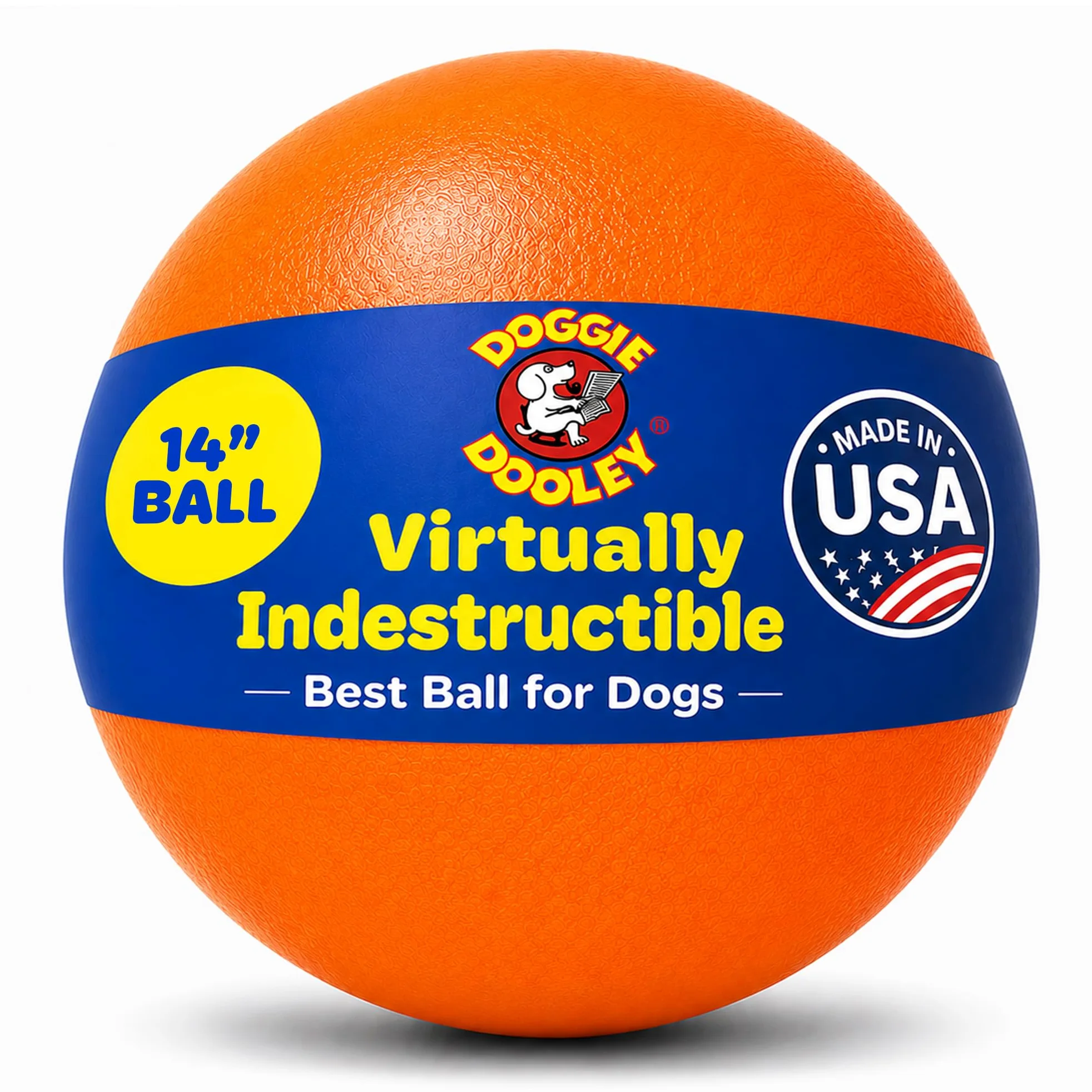 Doggie Dooley Pelota para perros prácticamente indestructible, juguete interactivo de plástico duro de 14 pulgadas para razas grandes de más de 75 libras, construido para pastoreo y juego de empuje