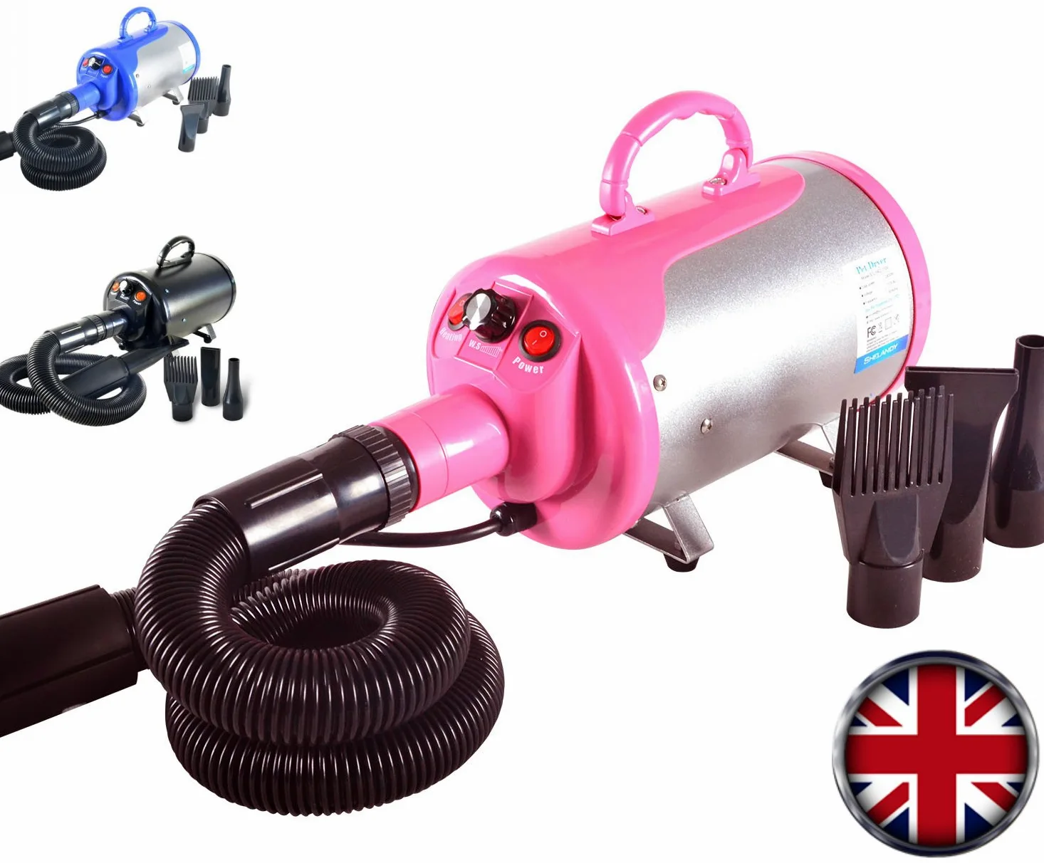 Pet Supplies - Secador de pelo profesional para mascotas de 2800 W con manguera, un potente pero silencioso secador para perros con velocidad variable (rosa)