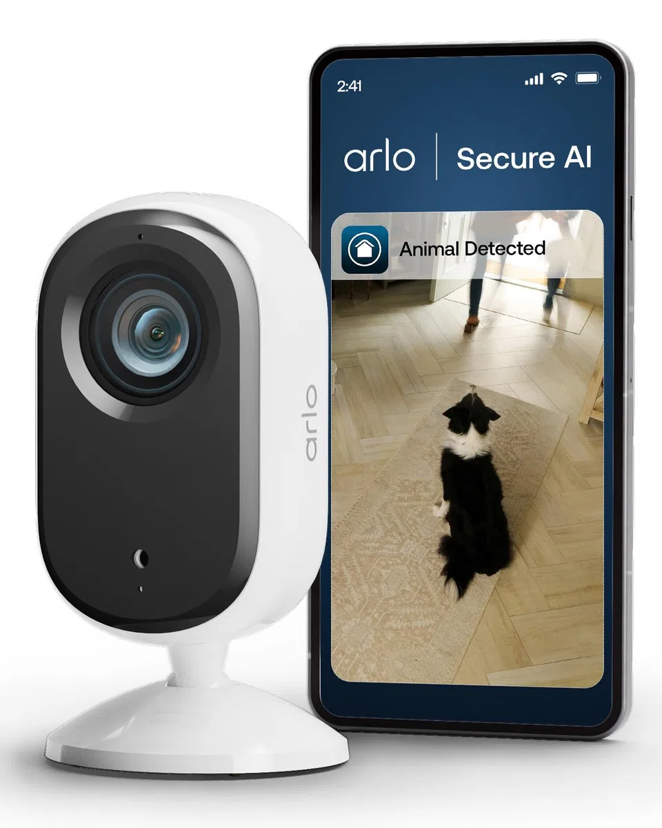 Arlo Essential 2 Indoor 2K Cámara WiFi Interior 2K para Mascotas, visión Nocturna, Audio bidireccional, Obturador de Lente, Blanca