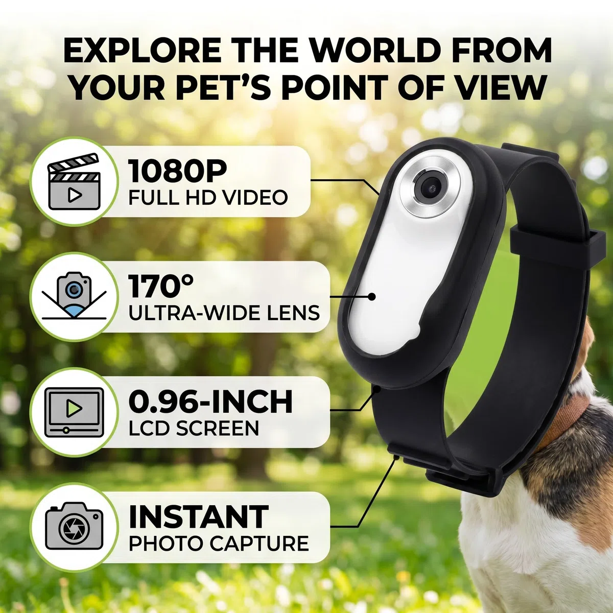 Zunate Cámara para Collar de Gato, 1080P sin WiFi, Cámara para Collar para Mascotas, Mini Cámara de Acción para Grabaciones de Vídeo, Cámara para Collar de Perro con Gran Angular de