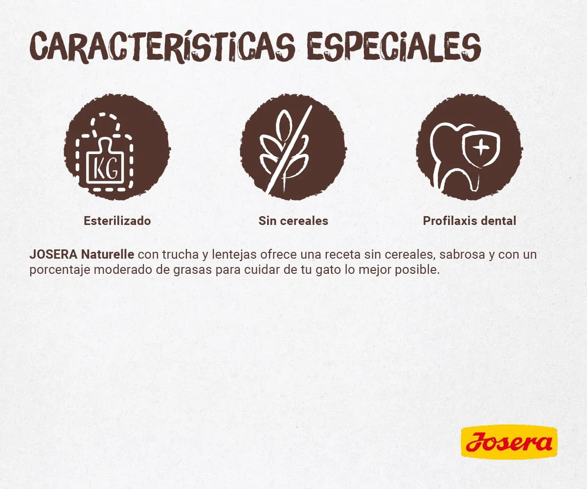 JOSERA Naturelle (1 x 10 kg) | Adultos | Pienso seco Gatos Adultos esterilizados | Aves y Trucha | con un Contenido moderado en Grasas | Sin Cereales | Pack 1